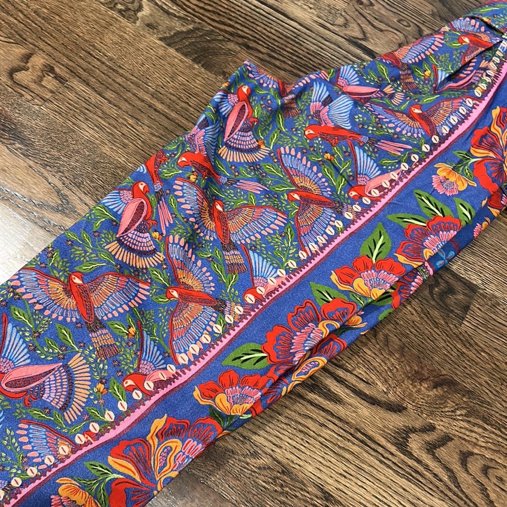 FARM Rio Macaw Print High Waist Belted Pants 100% Cotton Colorful Tropical Patte - Picture 7 of 16